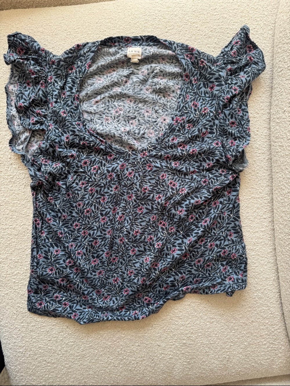 Rebecca Taylor Blue Tee with Violet Floral Vines